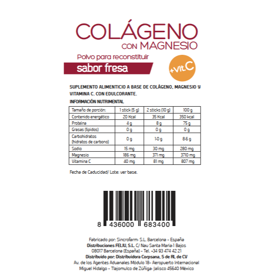 Colageno con Magnesio y Vit C (Sticks Sabor Fresa)