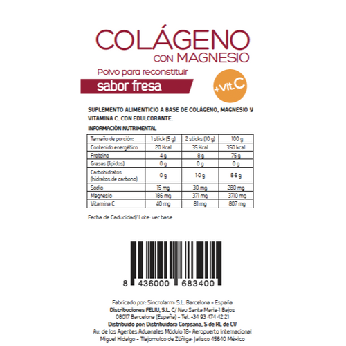 Colageno con Magnesio y Vit C (Sticks Sabor Fresa)