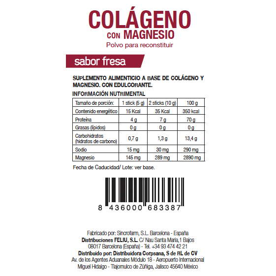 Colágeno con Magnesio (Sticks Sabor Fresa)