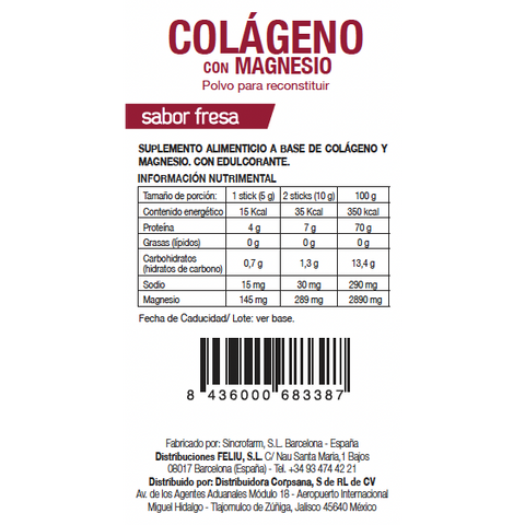 Colágeno con Magnesio (Sticks Sabor Fresa)